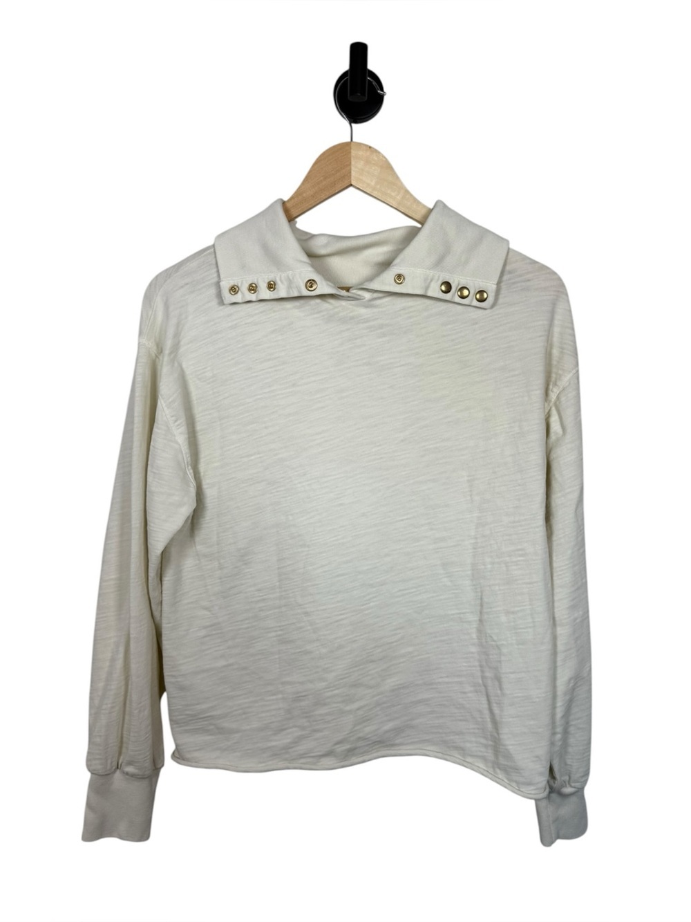 Nation LTD Ivory Foldover Neck Long Sleeve Top Relaxed Cotton Size S